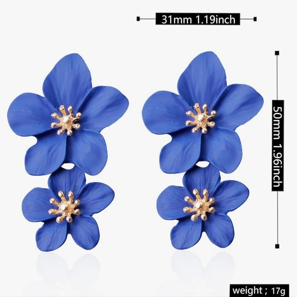🆕 Bohemian Blue Gold Daisy Flower Matte Floral Petal Drop Dangle Layered Tiered - Picture 2 of 4
